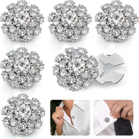 CONBOLA 6 Pcs Button Covers for Women Blouses - Rhinestone Button Covers for Women, 17.5mm Flower Crystal Clips, DIY Jewelry for Crafting Clothing (White) in Saudi Arabia