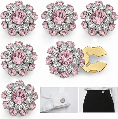CONBOLA 6 Pcs Button Covers for Women Blouses - Rhinestone Button Covers for Women, 17.5mm Flower Crystal Clips, DIY Jewelry for Crafting Clothing (White) in Saudi Arabia