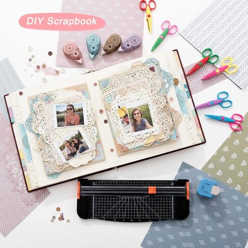 Jetec Scrapbook Supplies Kit, 12 Pcs Paper Craft Tools Set with A4 Paper Trimmer, 3-in-1 Corner Rounder, 4 Double-Sided Tapes & 6 Decorative Craft Scissors for Scrapbooking, Card Making, DIY in Kuwait