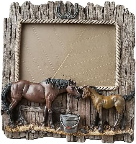 إطار صورة من مجموعة Comfy Hour Western Retro Collection من الخشب الريفي البري المقلد للحصان المزدوج مقاس 6 × 4 بوصة، طراز قديم قديم - بني، بوليريسين in Saudi Arabia