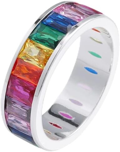 Eternity Rainbow Ring, Birthstone Ring, Baguette Ring, Wedding Ring, Thumb Ring with Emerald Cut Cubic Zirconia for Women and Men in Saudi Arabia