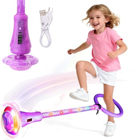 Skip Ball for Kids, Foldable Skip Ball Toy for Girls with Counter- Laps Flashing Light-Up Wheel & Rod, Birthday Gifts for Girls 6-10 Outdoor Toys (Purple, Illumination + Counter) in Kuwait