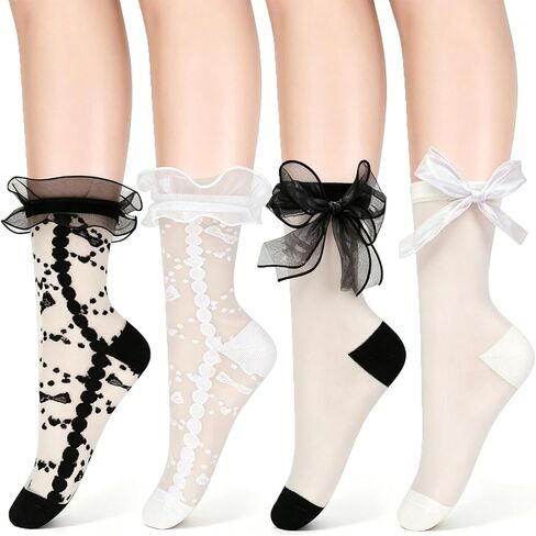 Benefeet Sox Womens Girls Lace Sheer Socks Ultrathin Crystal Glass Crew Socks Transparent Novelty Nylon Fishnet Ankle Socks in Saudi Arabia