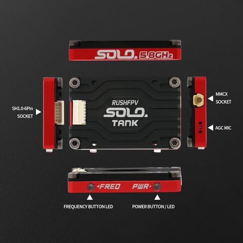 Rush Solo Tank 5.8G VTX Video Transmitter CNC Shell 1.6W High Power Built-in Microphone Heat Dissipation Structure for RC FPV Long Range Fixed Wing Drone (48CH) in Kuwait