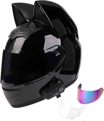 Bluetooth Motorcycle Cat Ear Helmets ,Men Women Moped Scooter Dirtbike ATV Full Face Motorbike Adult Helmet DOT Approved, Built-in Dual Speaker with Microphone in Kuwait
