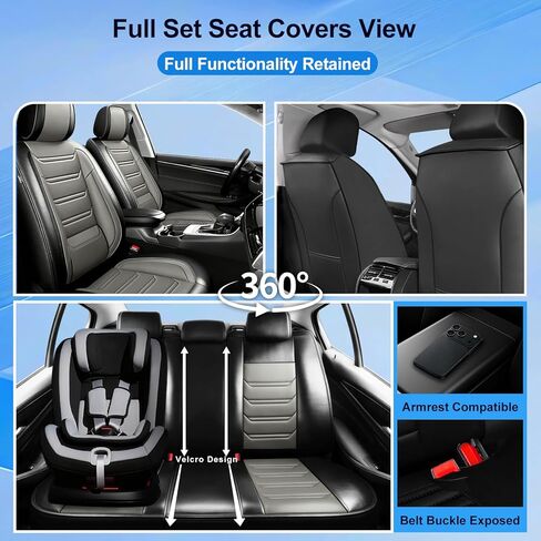 أغطية مقاعد السيارة Fit Grand Cherokee (5 مقاعد) لسيارة Jeep Grand Cherokee 2011-2026، جلد ممتاز بتغطية كاملة، متوافق مع الوسادة الهوائية، واقي مقعد فاخر مقاوم للماء لجميع الأحوال الجوية، أسود in Kuwait