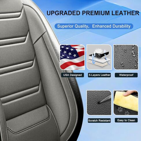 أغطية مقاعد السيارة Fit Grand Cherokee (5 مقاعد) لسيارة Jeep Grand Cherokee 2011-2026، جلد ممتاز بتغطية كاملة، متوافق مع الوسادة الهوائية، واقي مقعد فاخر مقاوم للماء لجميع الأحوال الجوية، أسود in Kuwait
