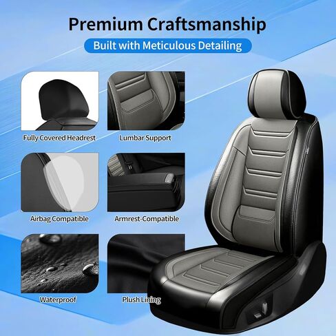 أغطية مقاعد السيارة Fit Grand Cherokee (5 مقاعد) لسيارة Jeep Grand Cherokee 2011-2026، جلد ممتاز بتغطية كاملة، متوافق مع الوسادة الهوائية، واقي مقعد فاخر مقاوم للماء لجميع الأحوال الجوية، أسود in Kuwait