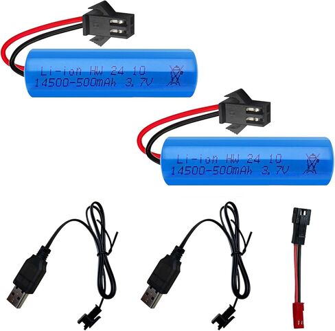 بطارية قابلة للشحن 3.7 فولت 500 مللي أمبير في الساعة 14500، عبوتان مع قابس SM وشاحن USB وكابل محول SM-JST لمعدات التحكم عن بعد والألعاب الكهربائية وأدوات الطاقة والمزيد S01 in Kuwait