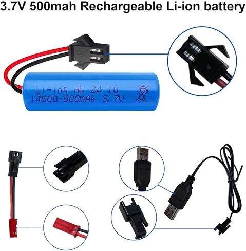 بطارية قابلة للشحن 3.7 فولت 500 مللي أمبير في الساعة 14500، عبوتان مع قابس SM وشاحن USB وكابل محول SM-JST لمعدات التحكم عن بعد والألعاب الكهربائية وأدوات الطاقة والمزيد S01 in Kuwait