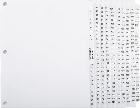 فواصل مرقمة من Exhibitindexes® 1-500 مثقوبة - علامات تبويب جريئة على طراز AVE - علامات تبويب جانبية مجمعة - صنع في الولايات المتحدة الأمريكية | حجم الرسالة - 1-500 - مجموعات in Kuwait