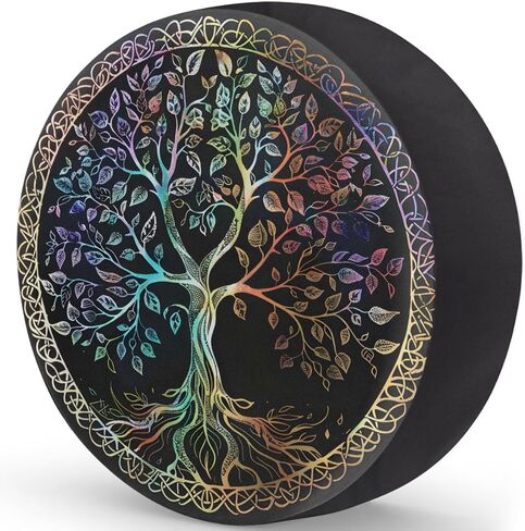 Tree of Life Rainbow Leaves Spare Tire Cover Waterproof Dust-Proof Spare Wheel Covers Wheel Tire Storage Cover Universal Fit for Camper RV SUV Truck Travel Accessories 17" in Kuwait
