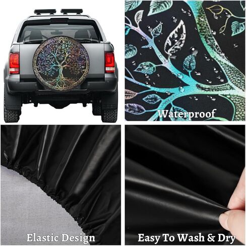 Tree of Life Rainbow Leaves Spare Tire Cover Waterproof Dust-Proof Spare Wheel Covers Wheel Tire Storage Cover Universal Fit for Camper RV SUV Truck Travel Accessories 17" in Kuwait