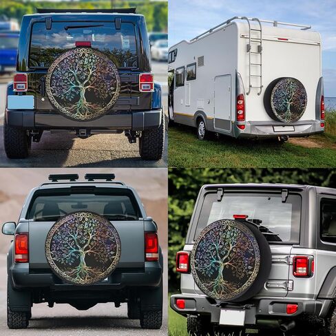 Tree of Life Rainbow Leaves Spare Tire Cover Waterproof Dust-Proof Spare Wheel Covers Wheel Tire Storage Cover Universal Fit for Camper RV SUV Truck Travel Accessories 17" in Kuwait