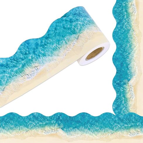 FYSUIMU 32.8Ft Coast Bulletin Board Border Summer Blue Sea Waves Coastal Beach Scalloped Die Cut Trim Border Roll for Beach Party Chalkboard Wall Decoration in Kuwait