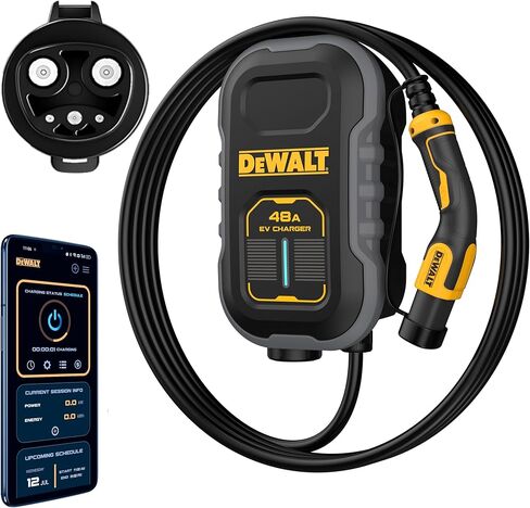 DEWALT المستوى 2 شاحن EV مدمج محطة شحن NACS سلكية لـ Tesla EVS، 48A 240V مع التحكم في التطبيق، واي فاي بلوتوث، محطة شحن EV داخلية/خارجية مثبتة على الحائط، كابل 20 قدمًا، معتمد من CSA in Kuwait