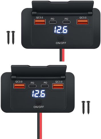 حامل جداري للوحة منفذ USB 96 وات 12 فولت - مقبس شاحن USB مزدوج 36 وات PD ومزدوج QC3.0 18 وات، مفتاح مقاوم للماء، حامل سطحي للمركبات الترفيهية والقوارب والشاحنات والمركبات البحرية (عبوتان) in Kuwait