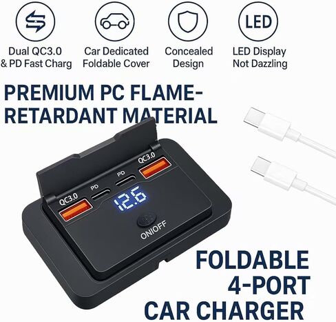حامل جداري للوحة منفذ USB 96 وات 12 فولت - مقبس شاحن USB مزدوج 36 وات PD ومزدوج QC3.0 18 وات، مفتاح مقاوم للماء، حامل سطحي للمركبات الترفيهية والقوارب والشاحنات والمركبات البحرية (عبوتان) in Kuwait