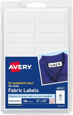 ملصقات قماش Avery غير قابلة للكي، 1/2 بوصة × 1-3/4 بوصة، ملصقات مقاومة للماء آمنة للاستخدام في الغسالة والمجفف، غير قابلة للطباعة، إجمالي 180 (40721) in Kuwait