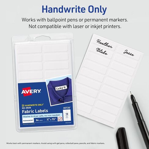 ملصقات قماش Avery غير قابلة للكي، 1/2 بوصة × 1-3/4 بوصة، ملصقات مقاومة للماء آمنة للاستخدام في الغسالة والمجفف، غير قابلة للطباعة، إجمالي 180 (40721) in Kuwait
