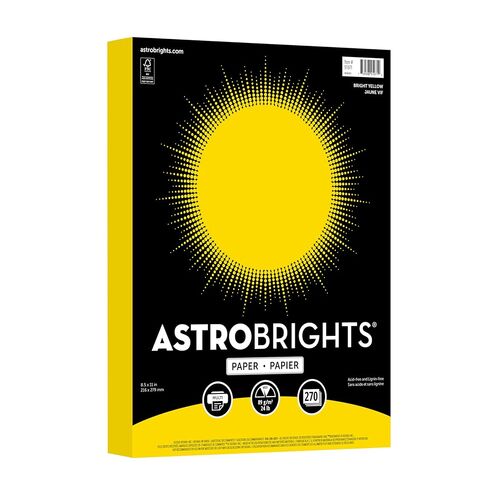 ورق ملون من Astrobrights، أصفر ساطع، 24 رطل/89 جرامًا للمتر المربع، 8.5 بوصة × 11 بوصة، 270 ورقة، خالي من الأحماض، خالي من اللجنين، مثالي للمدرسة والمكتب والأعمال اليدوية (91971) in Kuwait