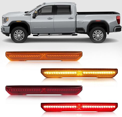 4 قطع ضوء علامة جانبية LED متوافق مع 2020-2025 GMC Sierra 2500HD 3500HD بيك اب شاحنة أمامية وخلفية ممتص الصدمات الجانبي، مصابيح إشارة الانعطاف، عدسات مدخنة باللون الكهرماني والأحمر in Kuwait