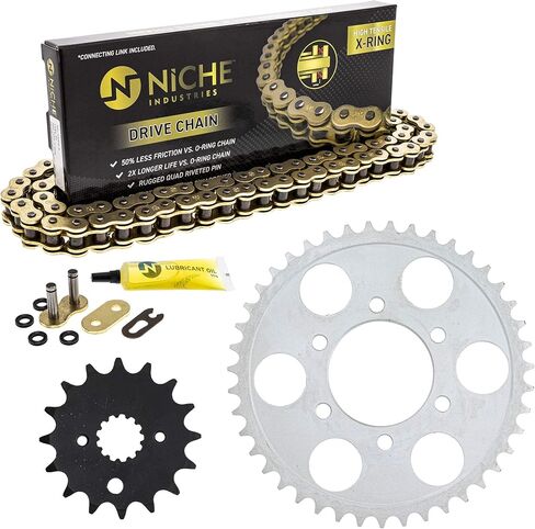 NICHE Drive Sprocket Chain Combo for Suzuki GSX750S Front 16 Rear 43 Tooth 530VM-X X-Ring 110 Links in Kuwait