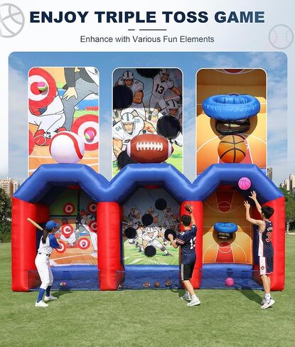 Inflatable Carnival Games, Inflatable Basketball Shot Football Baseball Toss Throwing Target, Basketball Football Baseball Game with 750w Blower for Indoor/Outdoor, Party, Lawn Interactive Game in Kuwait