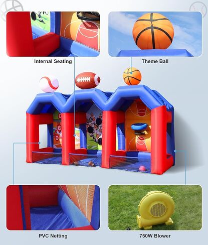 Inflatable Carnival Games, Inflatable Basketball Shot Football Baseball Toss Throwing Target, Basketball Football Baseball Game with 750w Blower for Indoor/Outdoor, Party, Lawn Interactive Game in Kuwait