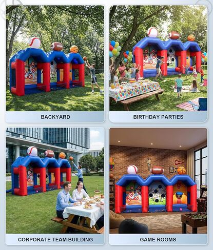 Inflatable Carnival Games, Inflatable Basketball Shot Football Baseball Toss Throwing Target, Basketball Football Baseball Game with 750w Blower for Indoor/Outdoor, Party, Lawn Interactive Game in Kuwait