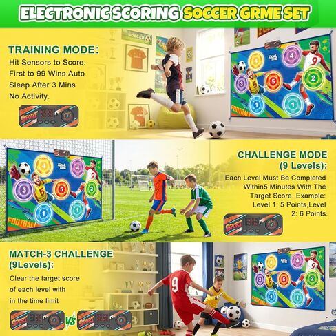 Electronic Soccer Game Toy Set for Kids, Soccer Trainer, Soccer Ball Game Outdoor Indoor Soccer Training Game with Scoring, 2 Soccer & 3 Modes, Soccer Robot Toys Gifts for 3-12 Years Old Boys Girls in Kuwait