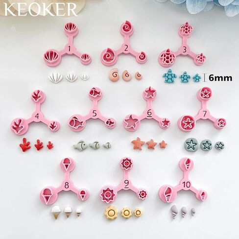 Keoker Summer Polymer Clay Cutters, 10 Shapes Ocean Mini Clay Cutter for Polymer Clay Jewelry, 3 Sizes(Micro. Mini, Small), Decoration to Make Summer Earrings in Kuwait