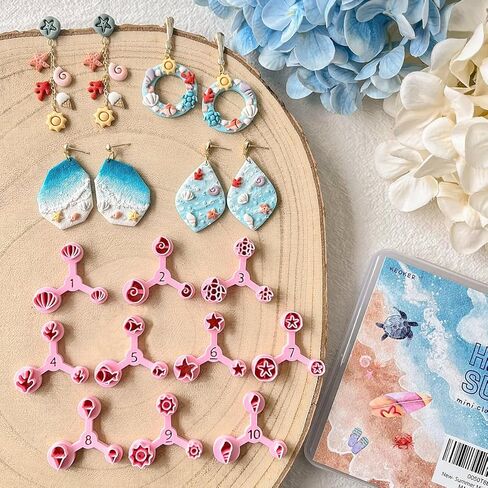Keoker Summer Polymer Clay Cutters, 10 Shapes Ocean Mini Clay Cutter for Polymer Clay Jewelry, 3 Sizes(Micro. Mini, Small), Decoration to Make Summer Earrings in Kuwait