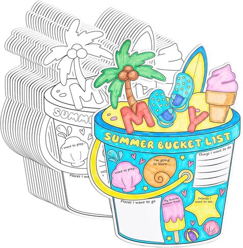 40Pcs My Summer Bucket List Activity Poster for Kids，Color Your Own Summer Bucket List Posters Bulk, DIY Summer Break Checklist Coloring Activity for Kids, Classroom Camp Birthday Party Supplies & End of School Year Gifts in Kuwait