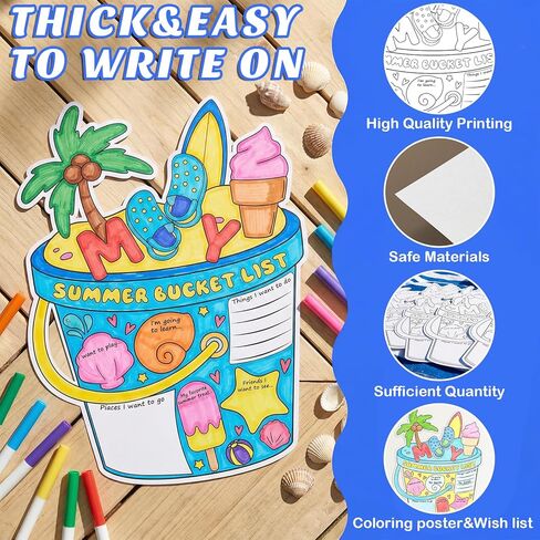 40Pcs My Summer Bucket List Activity Poster for Kids，Color Your Own Summer Bucket List Posters Bulk, DIY Summer Break Checklist Coloring Activity for Kids, Classroom Camp Birthday Party Supplies & End of School Year Gifts in Kuwait