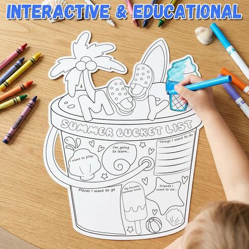 40Pcs My Summer Bucket List Activity Poster for Kids，Color Your Own Summer Bucket List Posters Bulk, DIY Summer Break Checklist Coloring Activity for Kids, Classroom Camp Birthday Party Supplies & End of School Year Gifts in Kuwait