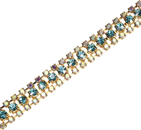 M METERXITY 1-Pack Crystal Rhinestone Close Chain Trim, 3 Rows 1 Yard Dress Embellishments, Sparkly Diamond Strips Applique Embellishment for Craft/Sewing/Wedding [Light Green AB] in Kuwait