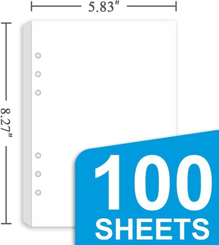 A5 Blank Paper Refill - 6-Hole Punched, 100 Sheets/200 Pages Blank Papers, Refills for Filofax Planner/Binders/Organizer, 100gsm, White, 5.8'' x 8.2'' in Kuwait