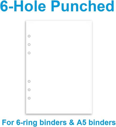 A5 Blank Paper Refill - 6-Hole Punched, 100 Sheets/200 Pages Blank Papers, Refills for Filofax Planner/Binders/Organizer, 100gsm, White, 5.8'' x 8.2'' in Kuwait