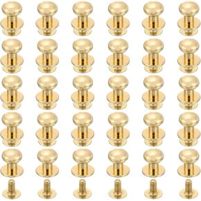 uxcell 60Pcs 7mm Chicago Screws Round Head Button Leathercraft Rivets for DIY Leather Crafting Decoration Handbag Shoes Belt Repair, Light Gold in Kuwait