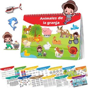 Spanish Busy Book for Toddlers, Montessori Preschool Learning Activities, 14 Bilingual Themes (English/Spanish) – Quiet Book for Kids, Educational Travel Toys in Kuwait