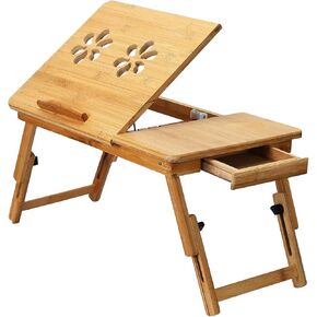 Adjustable Bamboo Laptop Desk, Foldable Bed Tray Table, Multi-Function Lap Desk with Drawer, Portable Laptop Stand for Bed Sofa, Ergonomic Laptop Reading Table in Kuwait