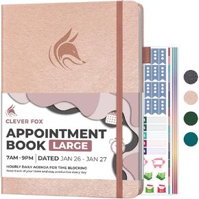 Clever Fox Appointment Book Dated Jan 2026-Jan 2027 – Hourly Schedule Planner with 15-Minute Increments – Time Box Planner for Daily Work & To-Dos – Hardcover, 8.3x11″ (Rose Gold) in Kuwait