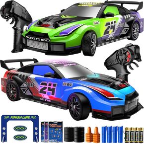 Geyiie 2 Pack RC Drift Cars، مجموعة سيارات للتحكم عن بعد 1:24، ما يصل إلى 70 دقيقة لكل سيارة، أضواء LED، حواجز مسار صغيرة وبطاقات التحدي، هدية داخلية للاعبين للأولاد والبنات in Kuwait