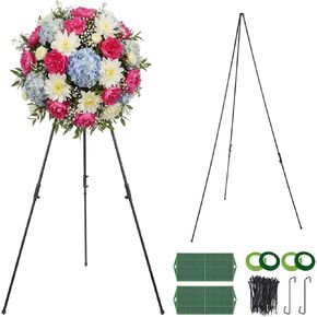 1 Set 66" Wreath Stands Making Tool Kit, Metal Floral Easel with Floral Foam Cage Collapsible Wreath and Flowers Arrangement Stand for Grave Holiday Indoor, Outdoor Decorations(Black) in Kuwait