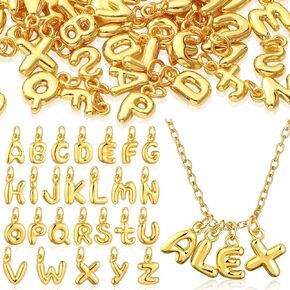 Tondiamo 52 Pcs 18 K Gold Bubbled A- Z Alphabet Letter Charms Initial Pendant Letters for Jewelry Making 3D Bubble Slide Glitter Trendy Chunky Charms Women DIY Bracelet Necklace Earrings in Kuwait