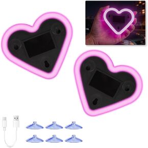 Upgrade Car Light LED Ambient Lights Heart Solar Lights Solar-Powered Heart-Shaped Neon Lights for Car Window Decorative 5 Modes Interior Outdoor Decor (Rainbow-2Pcs) in Saudi Arabia