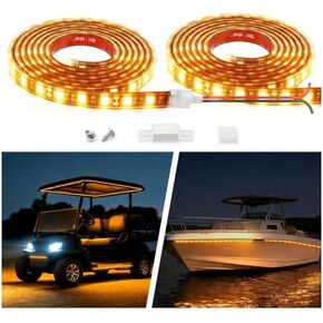 12V Marine Boat LED Light Strip Super Bright, 2 Pack 4FT IP68 Fully Waterproof RV Front Cap Lights, Golf Cart Underglow Roof Lights Strip for Truck ATV UTV SUV Car Pickup Trailer, Cuttable, Blue in Kuwait