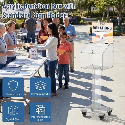 Tredre Acrylic Donation & Suggestion Box with Slot and Lock, Large Capacity Offering box with Stand for Fundraisers, Church, Charity & Hospital, Floor/Tabletop Convertible (Clear, 13.7"×13.7"×39.3") in Saudi Arabia