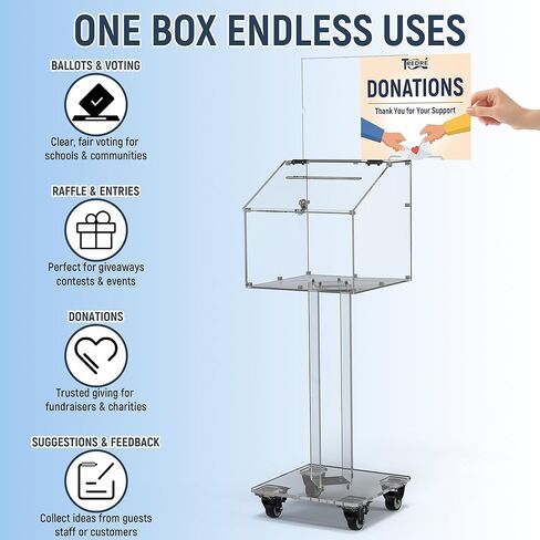 Tredre Acrylic Donation & Suggestion Box with Slot and Lock, Large Capacity Offering box with Stand for Fundraisers, Church, Charity & Hospital, Floor/Tabletop Convertible (Clear, 13.7"×13.7"×39.3") in Saudi Arabia
